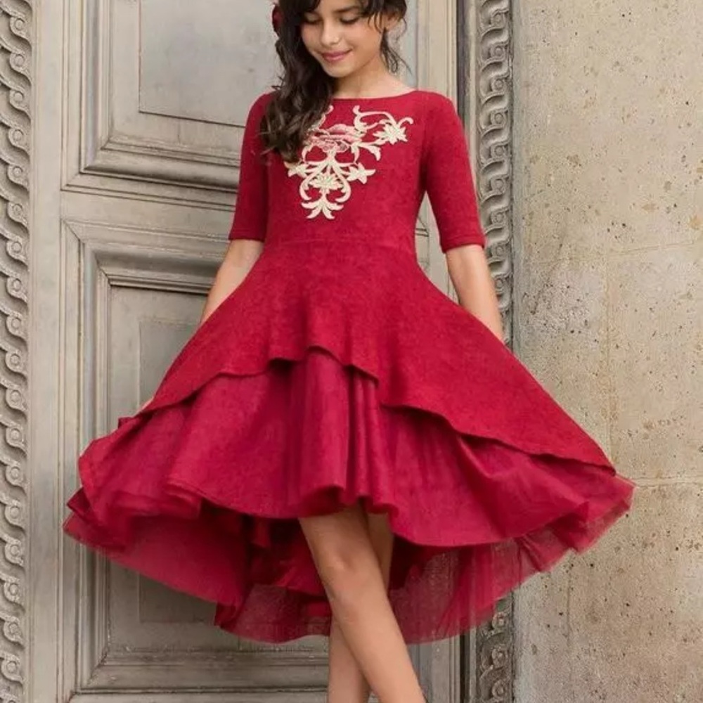 Joyfolie Red Layered Kids Dress